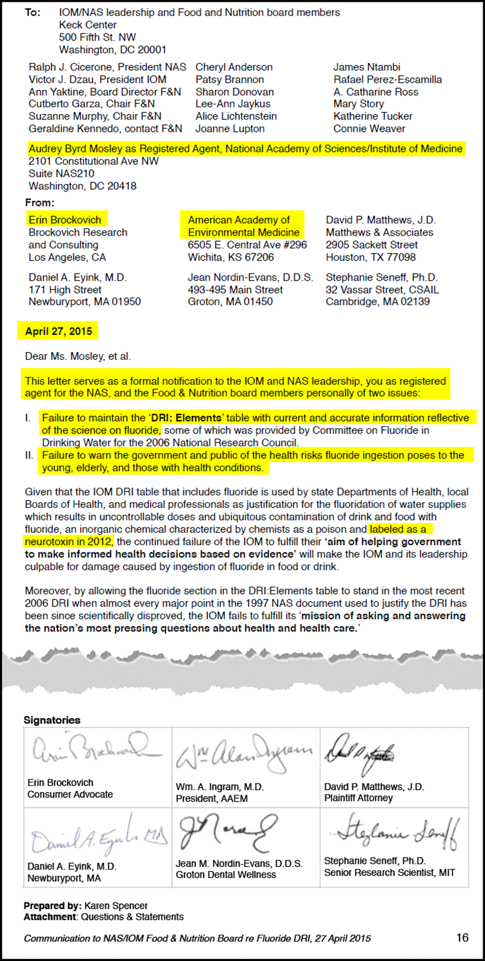 Erin Brokovich letter to IOM