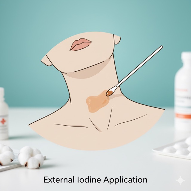 Illustrative image of external iodine painting on the neck or wrist for a sore throat