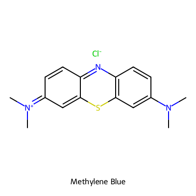 The 2D chemical structure of Methylene Blue.